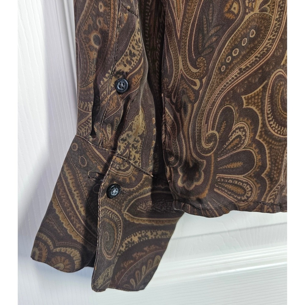 Lauren Ralph Lauren 100% Silk Ruffle Front Paisley Blouse Brown Long Sleeve M - Picture 9 of 10